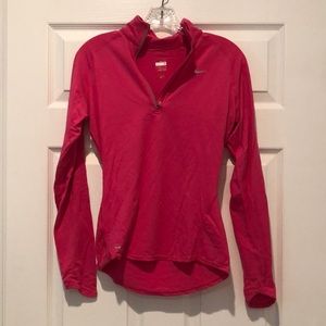 Medium pink, quarter zip Nike pullover.